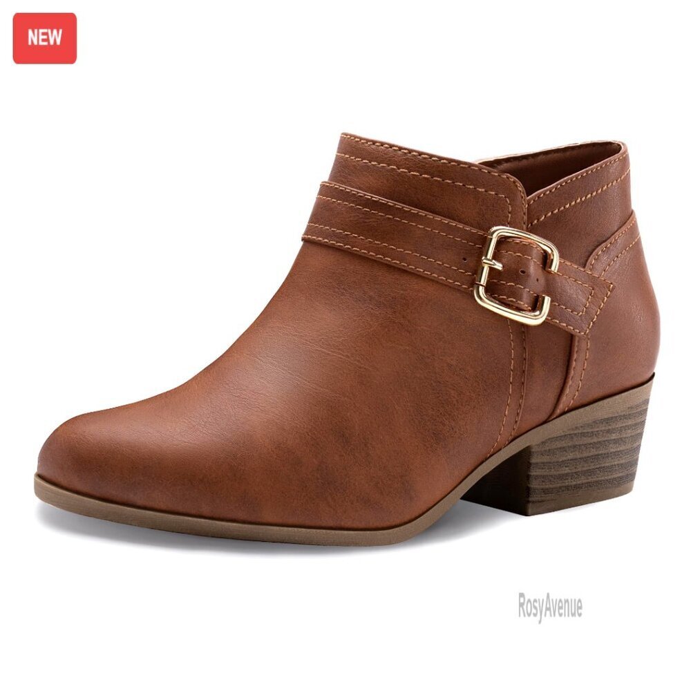Chunky Low Heel Ankle Boots Pointed Toe Side Zipper Booties Women's Shoes